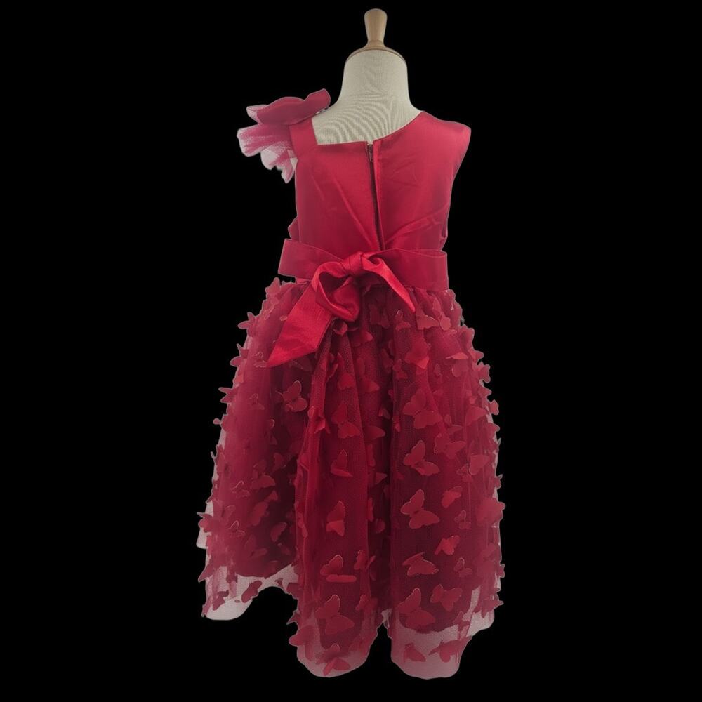 Maroon Tulle Overlay Easter Pagent Church Party Butterfly Dress Size 4T - Picture 2 of 2